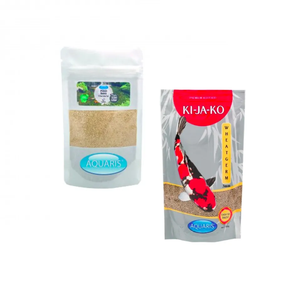 AQUARIS - Lot économique avec wheatgerm 1 kg / 3mm et produits d’entretien pond bakto 50g