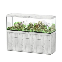 AQUATLANTIS - Meuble avec aquarium Sublime en bois chêne blanc - 198,5x58,9x83 cm