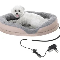 CAMRY - Panier pour chiens et chats électrique chauffant - camry cr7431, rond 76 x 58 cm, laine synthétique douce, 18 w, blanc/marron