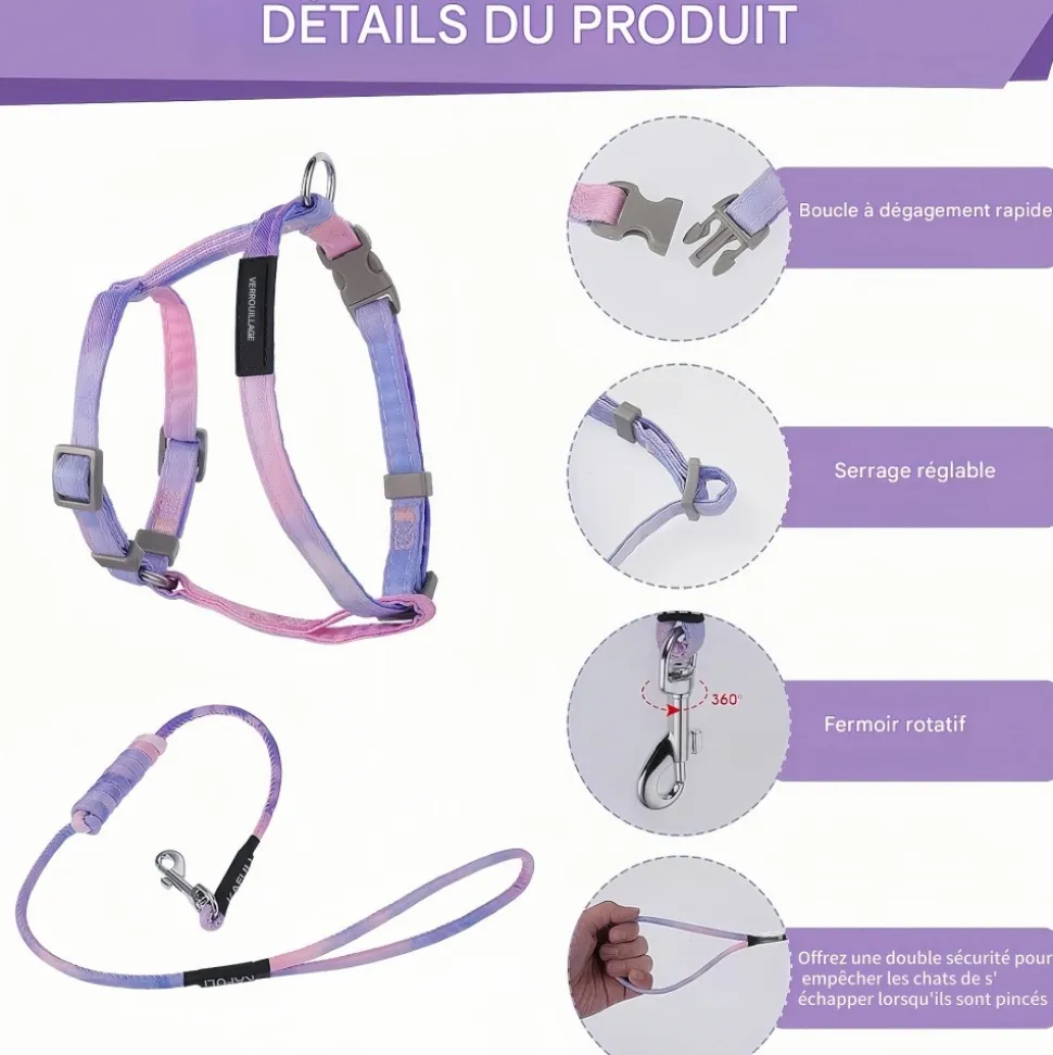 DOWNYPAWS - Harnachement et laisse pour chat s