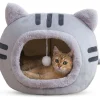 DOWNYPAWS - Lit pour chat-panier pour chat -forme de tête de chat-gris 40*40*32cm