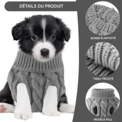 DOWNYPAWS - Manteau de laine tricoté pour chien,tricot torsadé de couleur unie