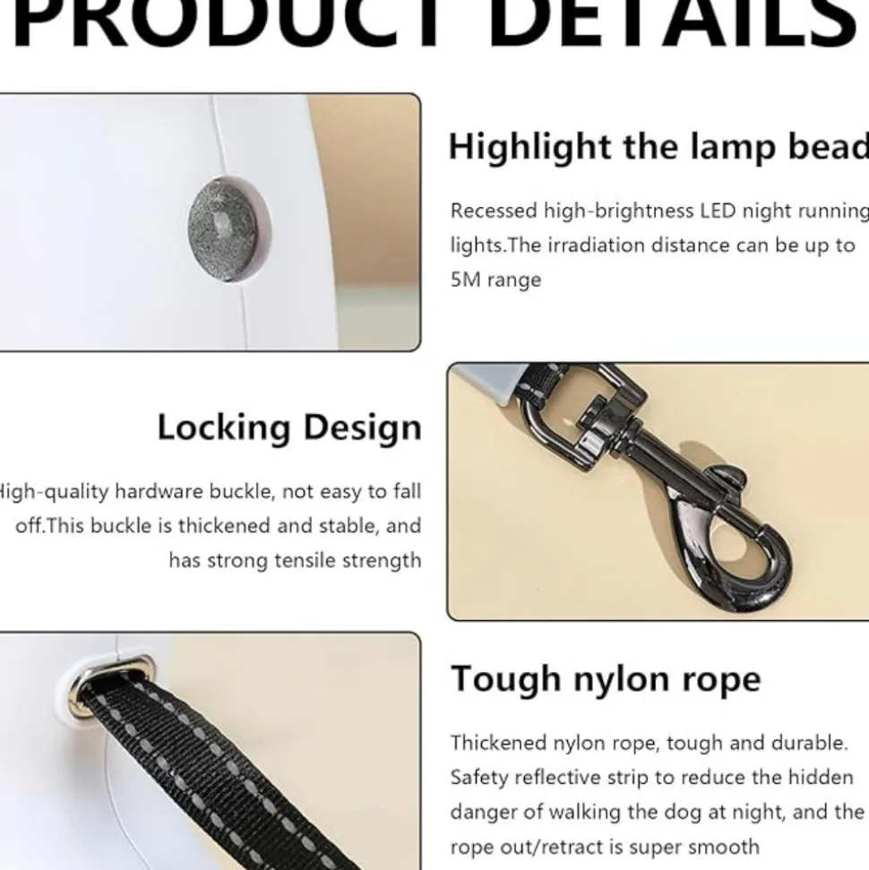 DTOPBUYAGE - Laisse enrouleur 3m rétractable led pour chiens jusqu'à 30 kg