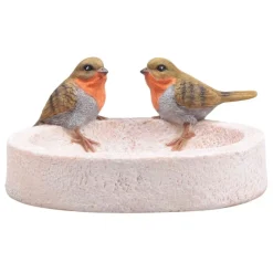 FARMWOOD ANIMALS - Bain oiseau en résine avec oiseaux 20 x 15 x 10.5 cm rouge gorge