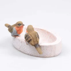 FARMWOOD ANIMALS - Bain oiseau en résine avec oiseaux 20 x 15 x 10.5 cm rouge gorge