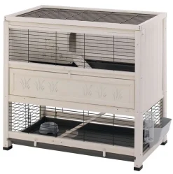 FERPLAST - Clapier d'intérieur Cottage en bois blanc : L.108xl.59xH.102,5cm