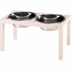 Ferplast support de gamelle pour chien desco wood, avec 2 gamelle en acier inoxydables - élégante gamelle en bois surélevée et
