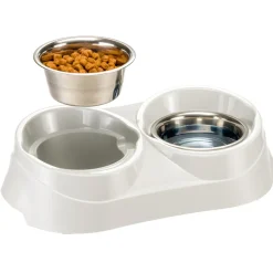 Ferplast support de gamelle pour chien duo feed avec 2 gamelles en acier inoxydable - système de double alimentation, antidérapant