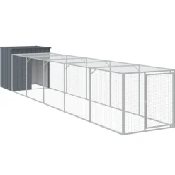 HELLOSHOP26 - Poulailler enclos cage poules avec cour 110 x 609 x 110 cm acier galvanisé anthracite