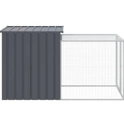 HELLOSHOP26 - Poulailler enclos cage poules avec cour 110 x 201 x 110 cm acier galvanisé anthracite