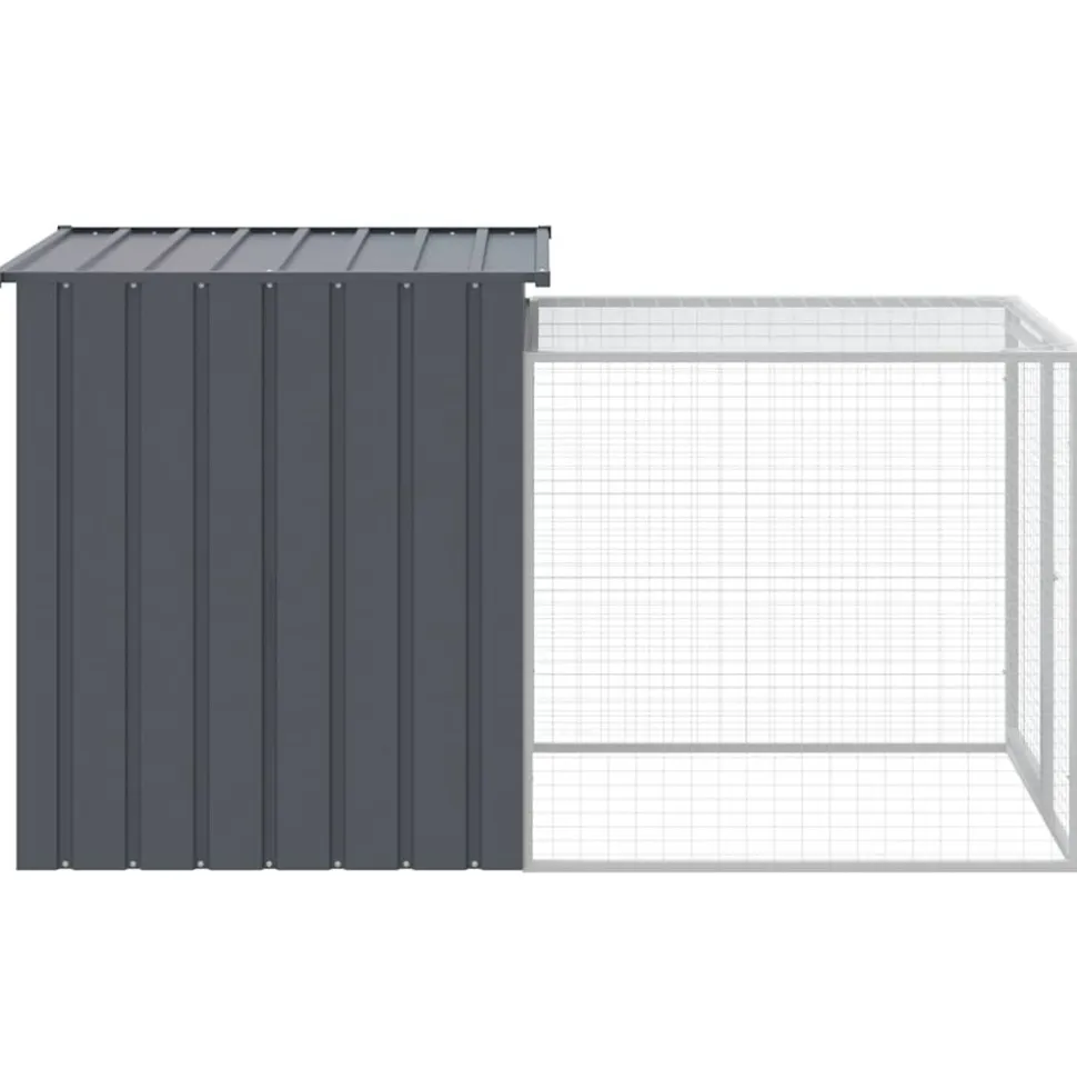 HELLOSHOP26 - Poulailler enclos cage poules avec cour 110 x 201 x 110 cm acier galvanisé anthracite