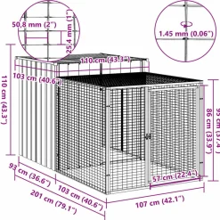 HELLOSHOP26 - Poulailler enclos cage poules avec cour 110 x 201 x 110 cm acier galvanisé anthracite