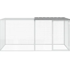 HELLOSHOP26 - Poulailler enclos cage poules avec toit clair 203 x 98 x 90 cm acier galvanisé gris