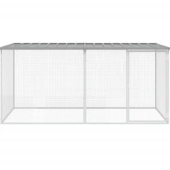 HELLOSHOP26 - Poulailler enclos cage poules avec toit clair 203 x 98 x 90 cm acier galvanisé gris