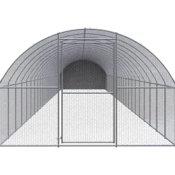 HELLOSHOP26 - Poulailler enclos cage poules d'extérieur 3 x 24 x 2 m acier galvanisé argent