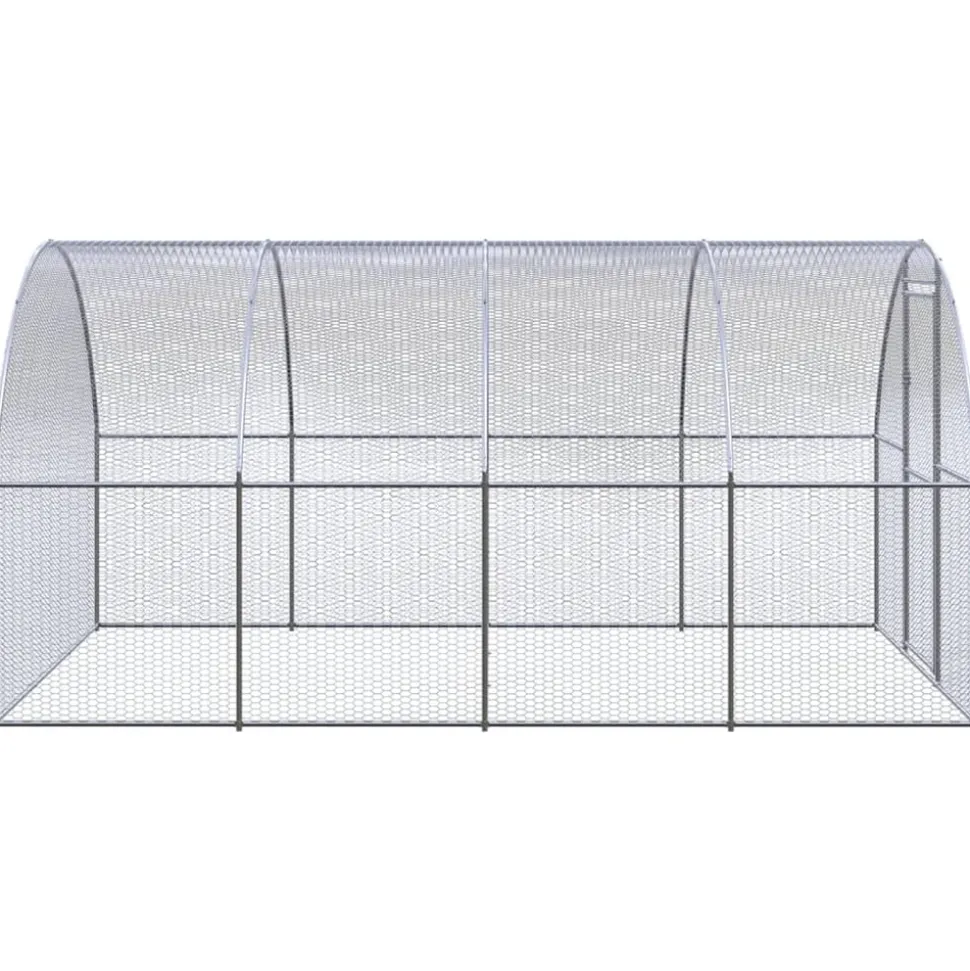 HELLOSHOP26 - Poulailler enclos cage poules d'extérieur 3 x 4 x 2 m acier galvanisé argent