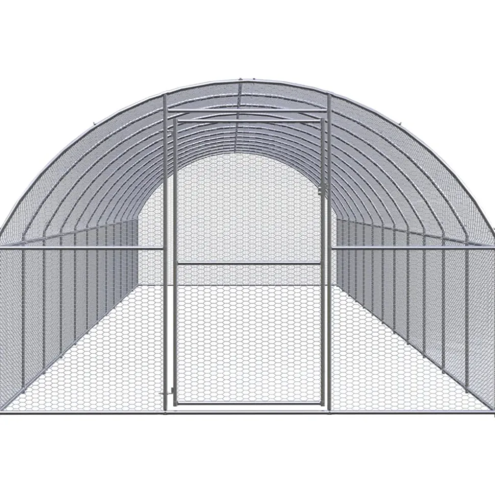 HELLOSHOP26 - Poulailler enclos cage poules d'extérieur 3 x 12 x 2 m acier galvanisé argent