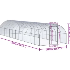 HELLOSHOP26 - Poulailler enclos cage poules d'extérieur 3 x 12 x 2 m acier galvanisé argent