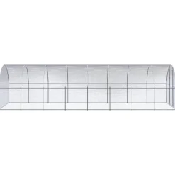 HELLOSHOP26 - Poulailler enclos cage poules d'extérieur 3 x 8 x 2 m acier galvanisé argent