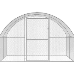 HELLOSHOP26 - Poulailler enclos cage poules d'extérieur 3 x 8 x 2 m acier galvanisé argent