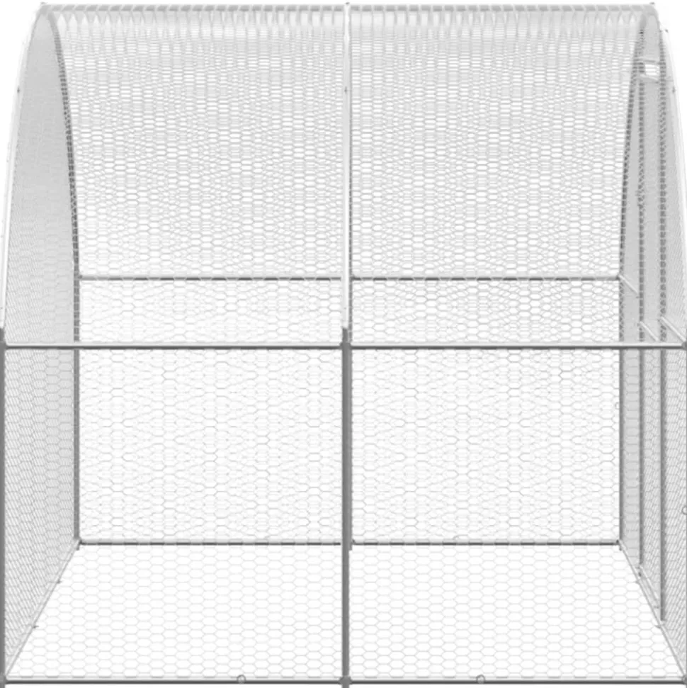 HELLOSHOP26 - Poulailler enclos cage poules d'extérieur 3 x 8 x 2 m acier galvanisé argent