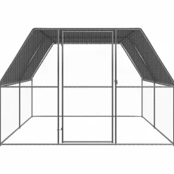 HELLOSHOP26 - Poulailler enclos cage poules d'extérieur 3 x 4 x 2 m acier galvanisé argent