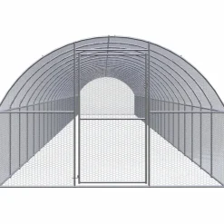 HELLOSHOP26 - Poulailler enclos cage poules d'extérieur 3 x 24 x 2 m acier galvanisé argent