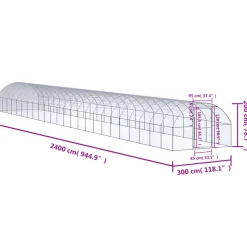 HELLOSHOP26 - Poulailler enclos cage poules d'extérieur 3 x 24 x 2 m acier galvanisé argent
