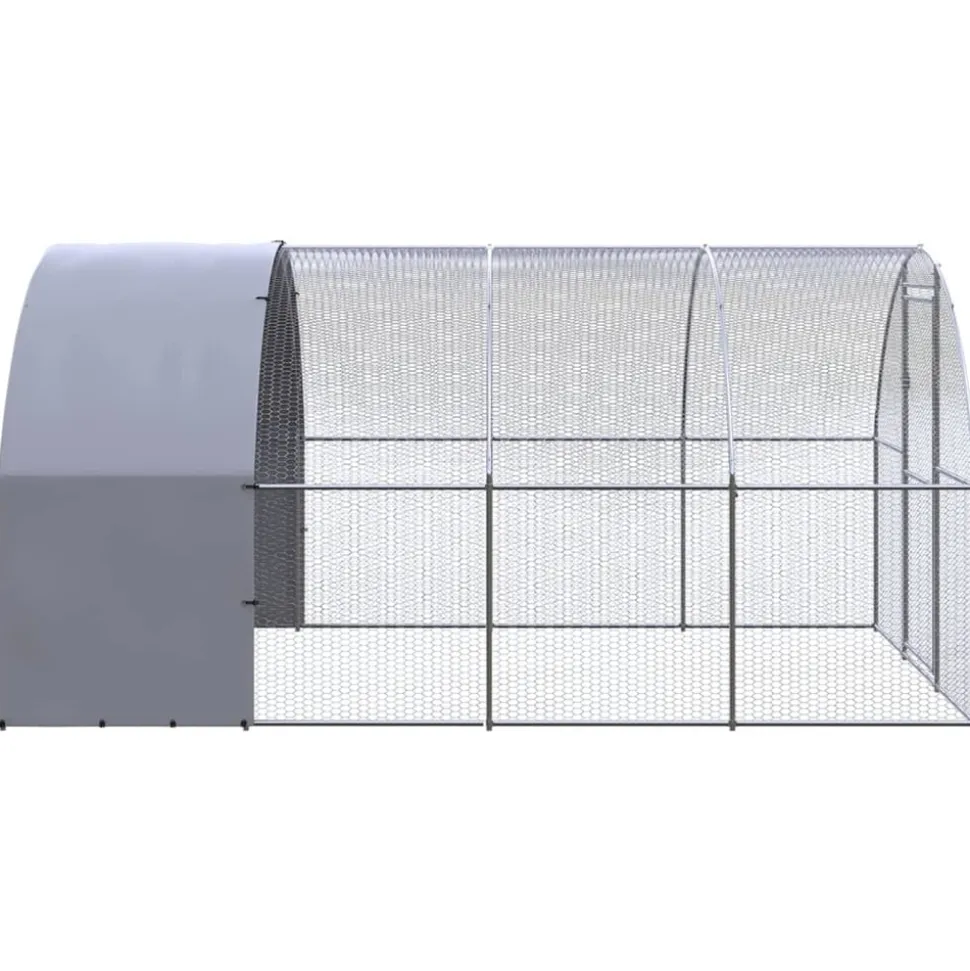 HELLOSHOP26 - Poulailler enclos cage poules d'extérieur 3 x 4 x 2 m acier galvanisé argent