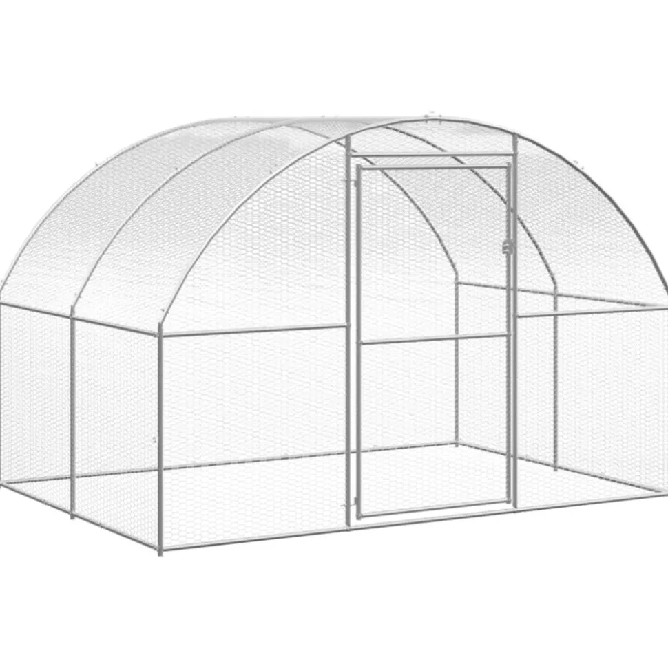 HELLOSHOP26 - Poulailler enclos cage poules d'extérieur 3 x 4 x 2 m acier galvanisé argent