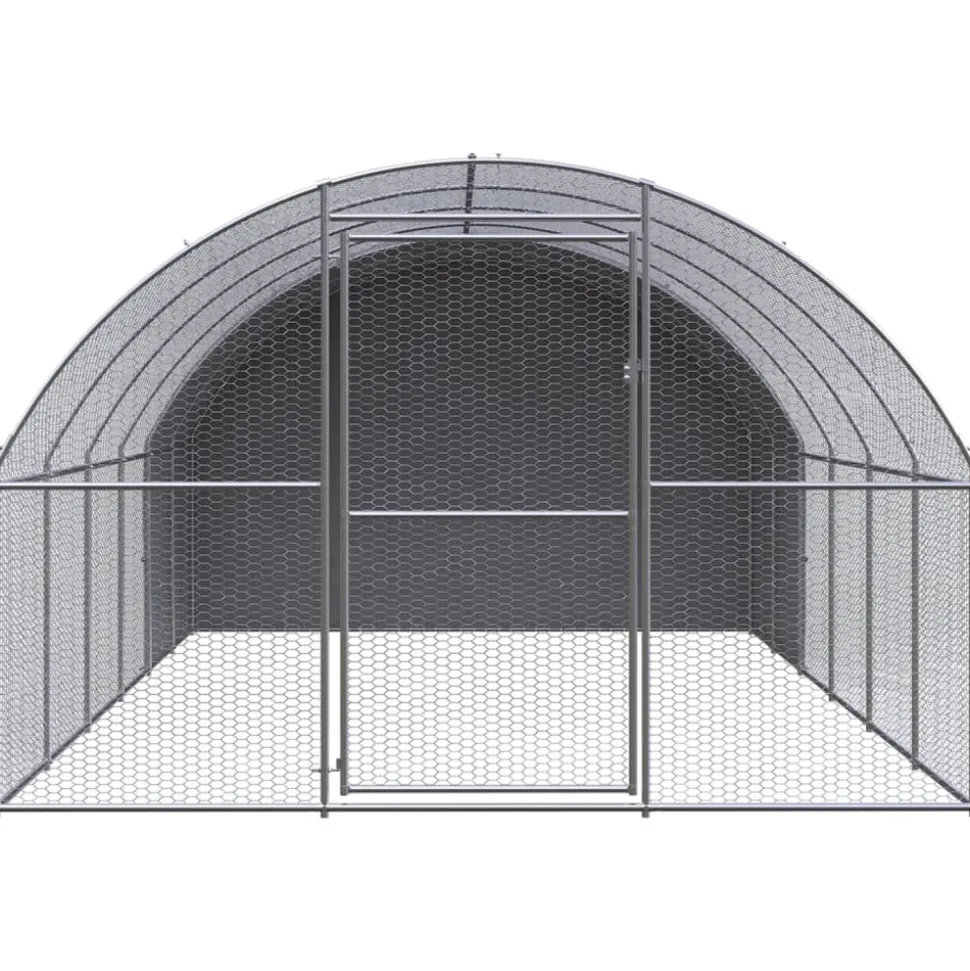 HELLOSHOP26 - Poulailler enclos cage poules d'extérieur 3 x 6 x 2 m acier galvanisé argent