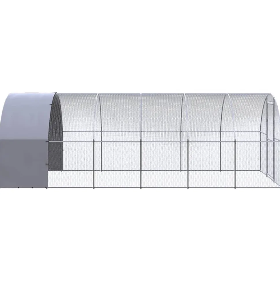 HELLOSHOP26 - Poulailler enclos cage poules d'extérieur 3 x 6 x 2 m acier galvanisé argent