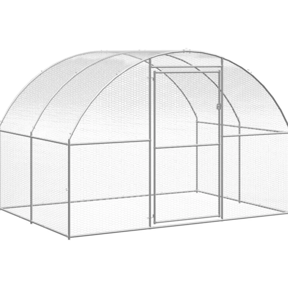 HELLOSHOP26 - Poulailler enclos cage poules d'extérieur 3 x 6 x 2 m acier galvanisé argent