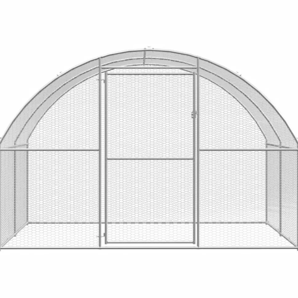 HELLOSHOP26 - Poulailler enclos cage poules d'extérieur 3 x 6 x 2 m acier galvanisé argent