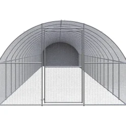 HELLOSHOP26 - Poulailler enclos cage poules d'extérieur 3 x 20 x 2 m acier galvanisé argent