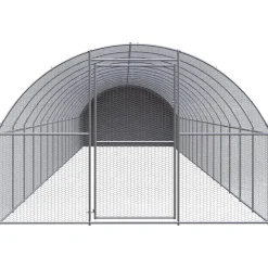 HELLOSHOP26 - Poulailler enclos cage poules d'extérieur 3 x 16 x 2 m acier galvanisé argent