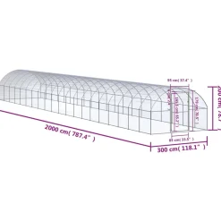 HELLOSHOP26 - Poulailler enclos cage poules d'extérieur 3 x 20 x 2 m acier galvanisé argent