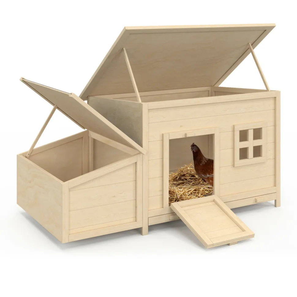 IDMARKET - Poulailler toit plat pour poules sur pilotis avec pondoir en bois, capacité jusqu'à 6 poules