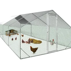 IDMARKET - Enclos poulailler 18 m² parc grillagé 6x3 m acier galvanisé