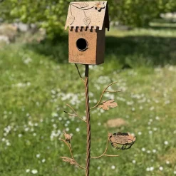 LA GRANDE PRAIRIE - Tuteur nichoir oiseaux rouille 150x15x24cm