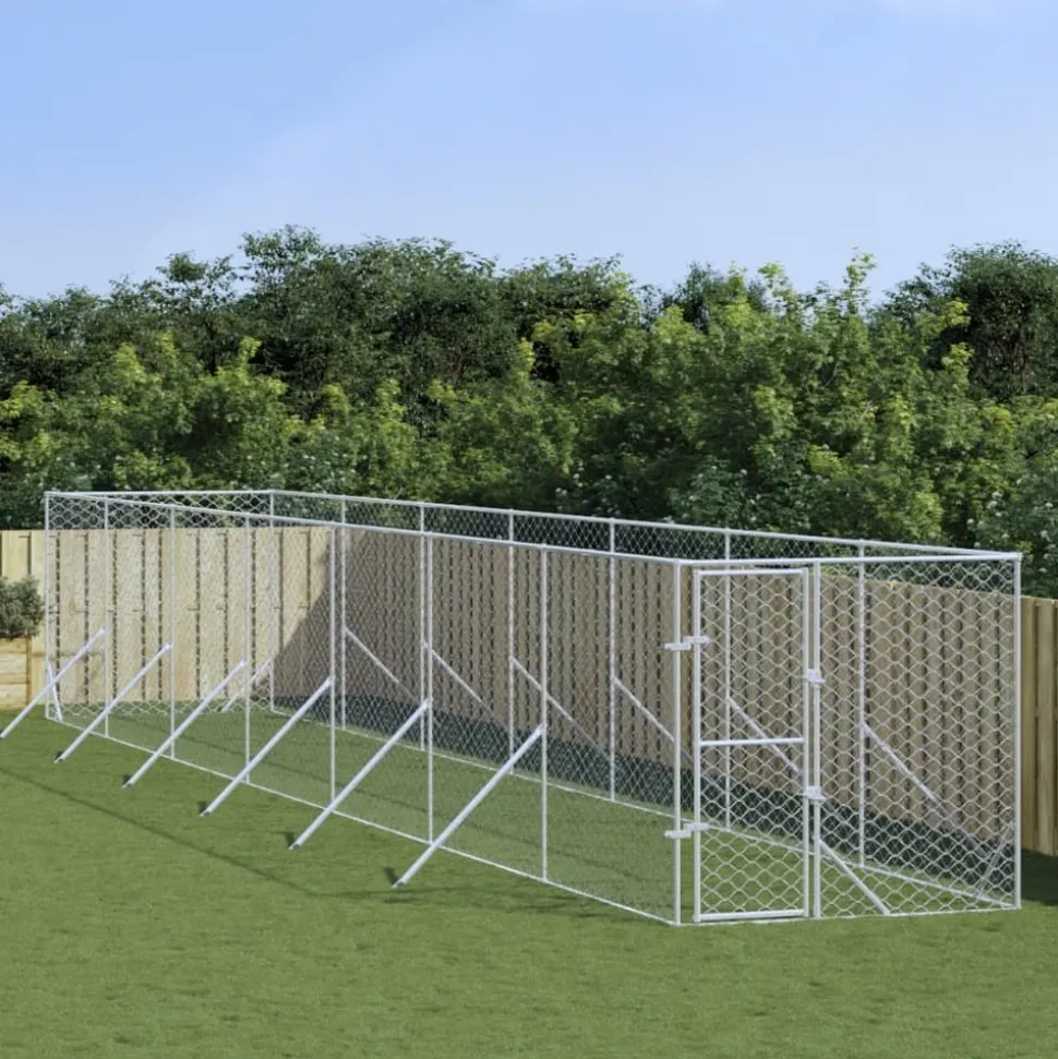 MAISON EXCLUSIVE - Chenil d'extérieur pour chiens argenté 2x14x2 m acier galvanisé