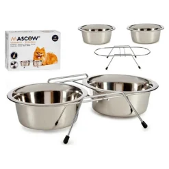 MASCOW - Mangeoir pour animaux double acier inoxydable argenté (2 x 800 ml)