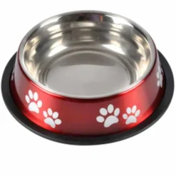 PARIS PRIX - Gamelle antidérapante chien & chat "pattes" 21cm rouge