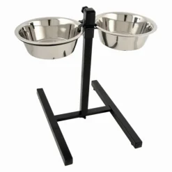PARIS PRIX - Lot de 2 gamelles pour chien "réglable" 46cm argent