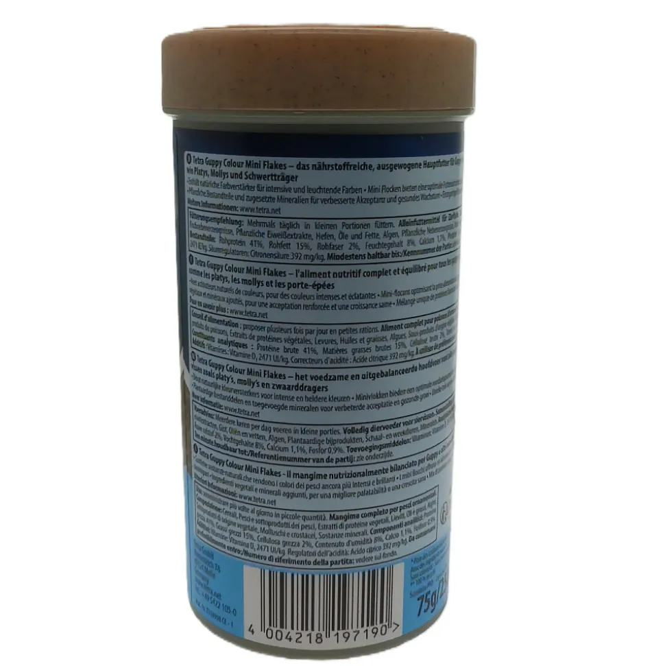 TETRA - Guppy couleur mini flocons 75g - 250 ml aliment pour les guppies, platys, m