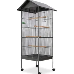 VIDAXL - Cage à oiseaux avec toit acier noir 66 x 66 x 155 cm