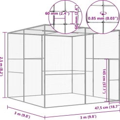 VIDAXL - Cage pour chat 3x3x2,5 m acier galvanisé