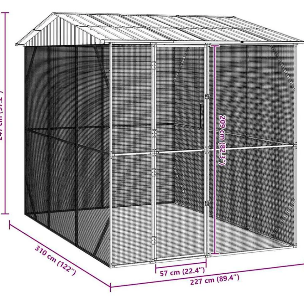 VIDAXL - Cage pour oiseaux anthracite 227 x 310 x 247 cm acier galvanisé