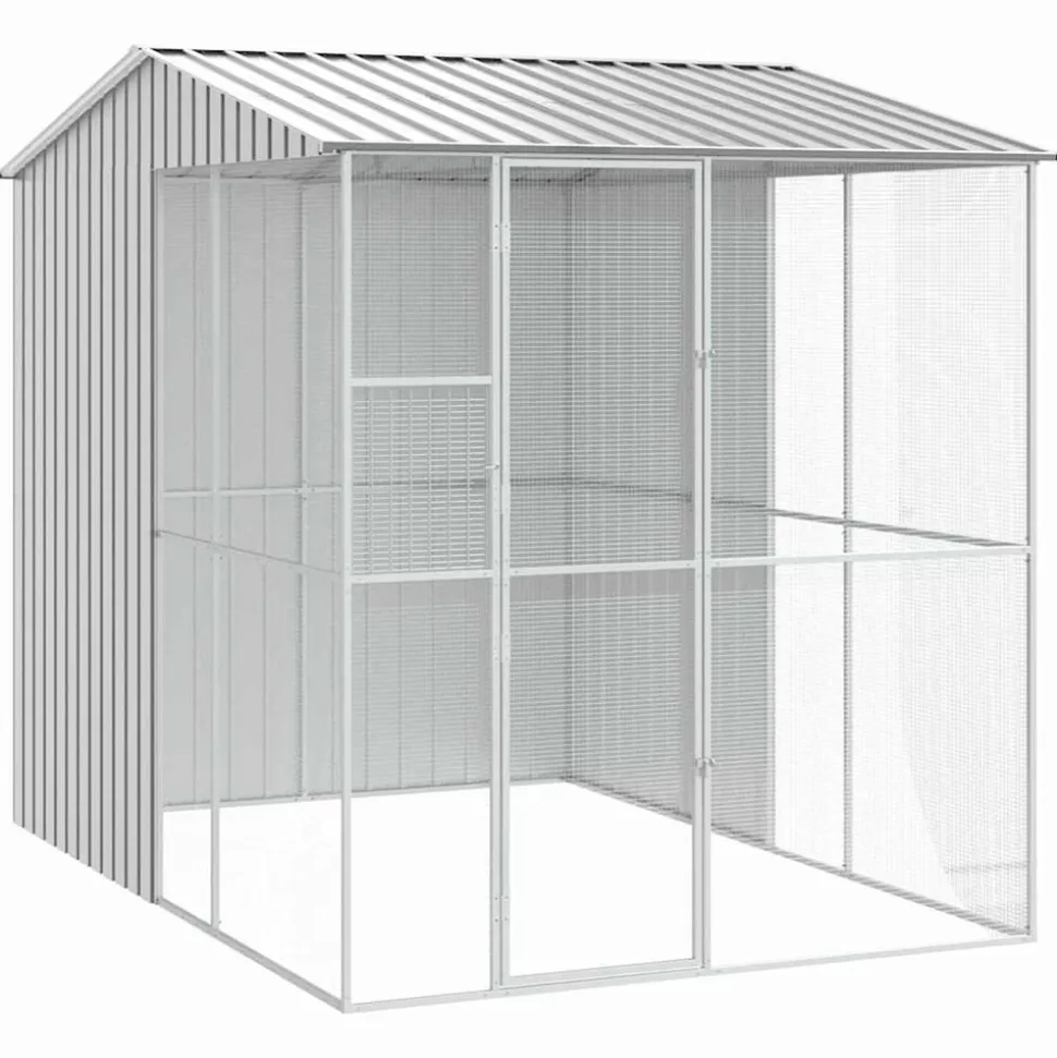 VIDAXL - Cage pour oiseaux gris 215 x 310 x 247 cm acier galvanisé