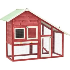 VIDAXL - Clapier rouge et blanc 140x63x120 cm bois de sapin massif